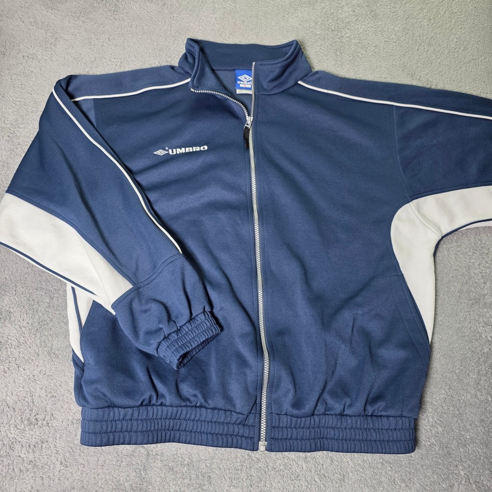 Umbro Adult XL Track Jacket Navy Blue White Colorblock Full Zip Embroidered Logo